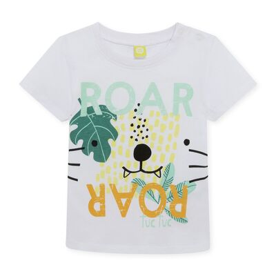 Weißes Kurzarm-T-Shirt mit Leopardenmuster für Jungen im Dschungel - 11329650