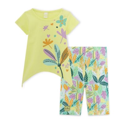 T-shirt maniche corte verde e leggings pirata verde con stampa foglia per bambina nella giungla - 11329697