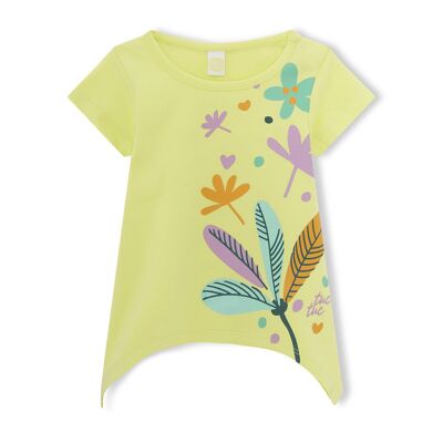 Grünes Kurzarm-T-Shirt mit Blumen für Mädchen im Dschungel - 11329695