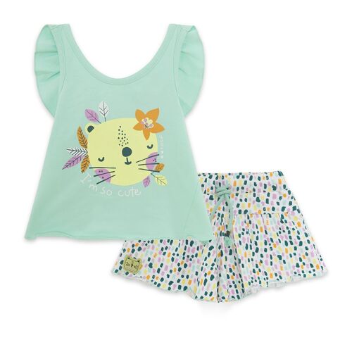 Conjunto camiseta tirantes verde y short punto blanco estampado puntos de colores niña in the jungle - 11329694