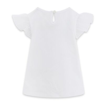 Weißes, ärmelloses T-Shirt mit Rüschen für Mädchen im Dschungel - 11329678