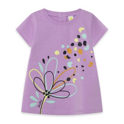 T-shirt fiori malva maniche corte bambina nella giungla - 11329676