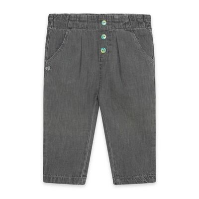 Pantaloni in denim grigio con bottoni per bambina nella giungla - 11329674