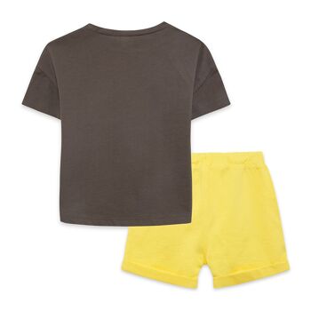 Ensemble t-shirt manches courtes garçon Funcactus marron et bermuda en maille jaune - 11329544 2