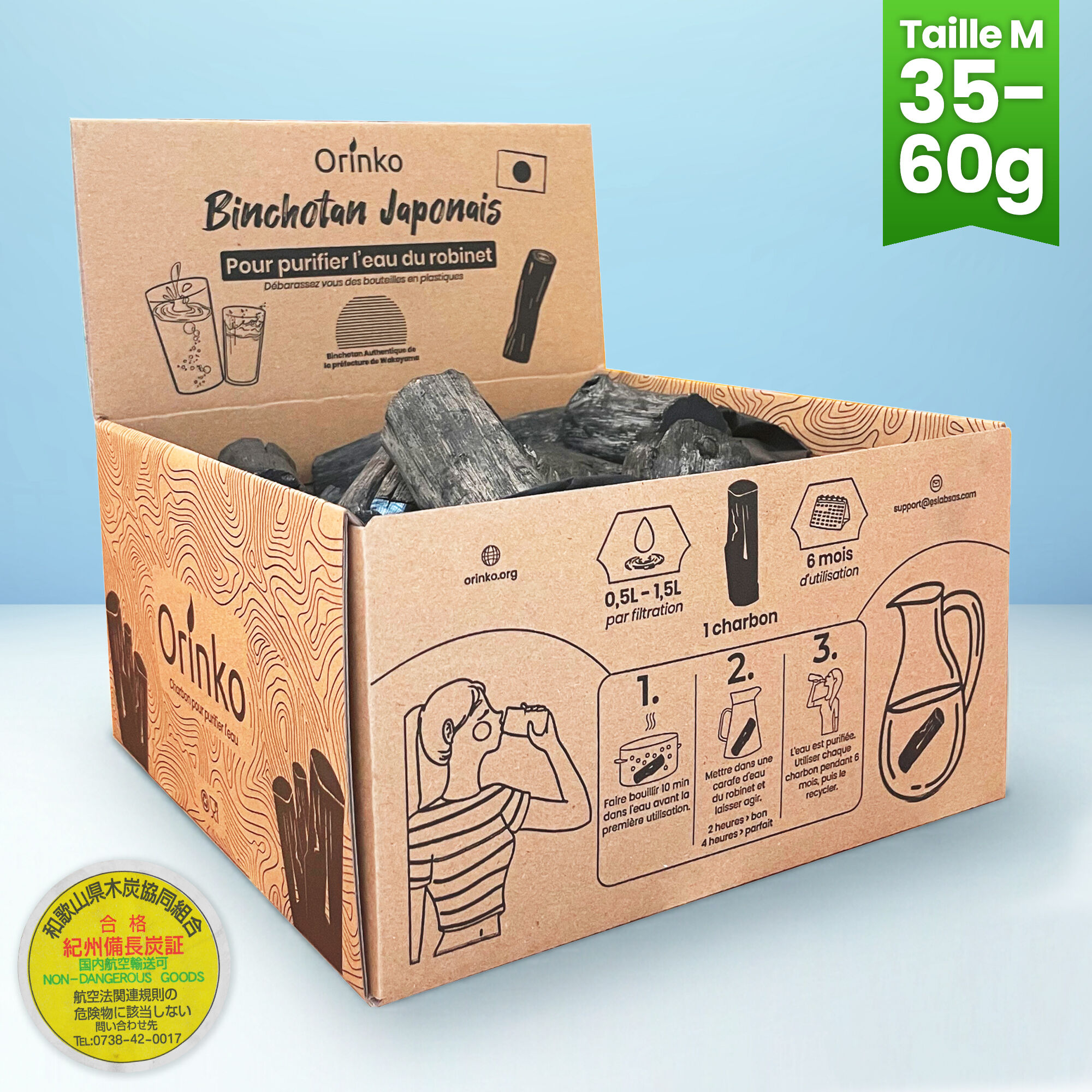 Binchotan  de kishu Japonais Vrac 1,5kg (taille M) + Présentoir Offert