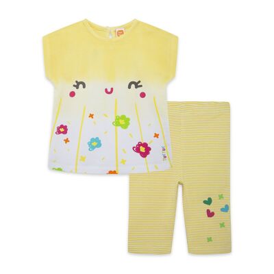 T-shirt maniche corte gialla e leggings da pirata a righe bianche e gialle per bambina funcactus - 11329572