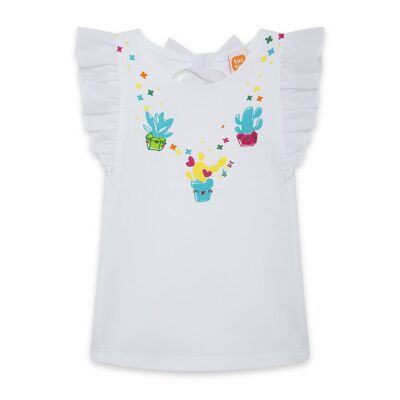T-shirt smanicata bianca con volant per bambina funcactus - 11329562