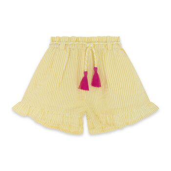 Short plat rayé blanc et jaune fille funcactus - 11329561 1