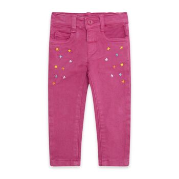 Pantalon sergé fille Funcactus coeurs fuchsia - 11329557 1