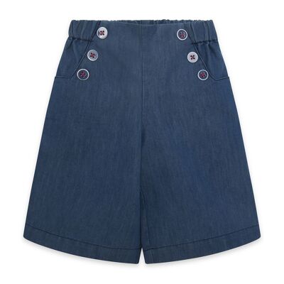 Pantalon jupe-culotte denim bleu avec boutons pour fille sous-marin rouge - 11329821