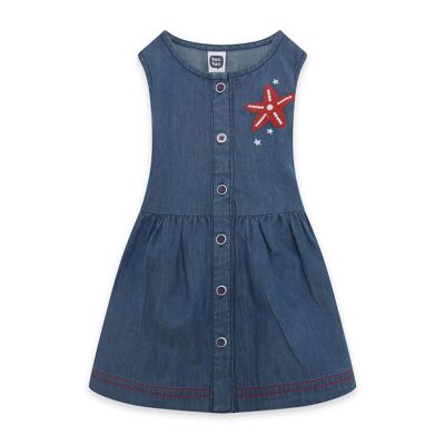 Abito smanicato denim blu sottomarino rosso per bambina - 11329818