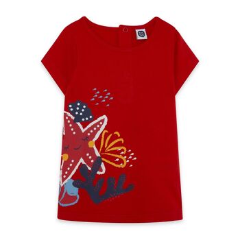 T-shirt manches courtes étoile de mer rouge fille sous-marin rouge - 11329807 1