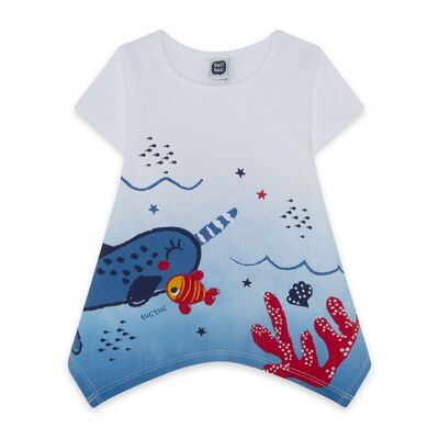 Camiseta asimetrica manga corta azul fondo mar niña red submarine - 11329805