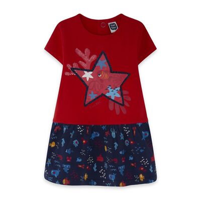 Combinaison robe rouge manches courtes et imprimé poissons pour fille rouge sous-marin - 11329804