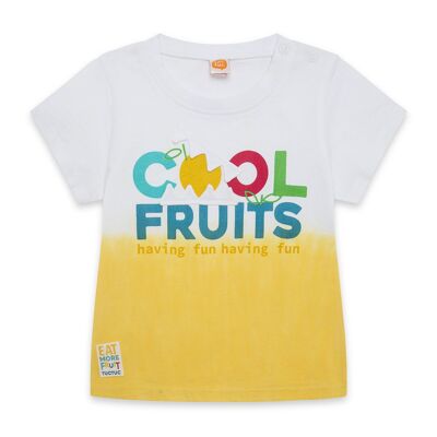 Camiseta manga corta blanca y amarilla texto niño fruitty time - 11329593