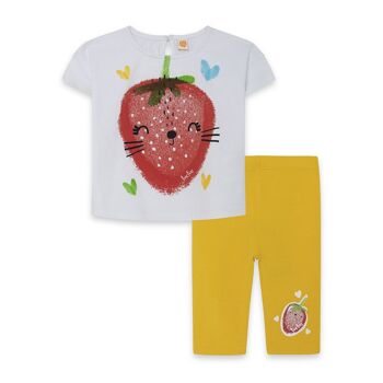 T-shirt blanc manches courtes et legging pirate jaune fille Fruitty time - 11329635 1