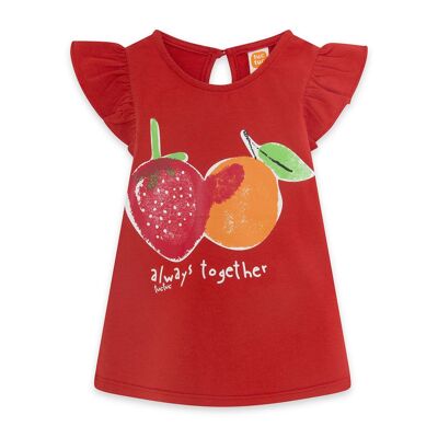 Rotes, ärmelloses Frucht-T-Shirt mit Rüschen für Mädchen fruitty time - 11329630