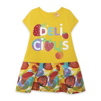 Robe jaune manches courtes imprimé fruits multicolores pour fille fruitty time - 11329618 1