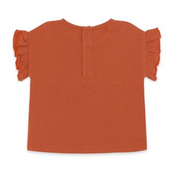 T-shirt carreaux orange manches courtes avec volants et dessins devant girl smile today - 11329516 2