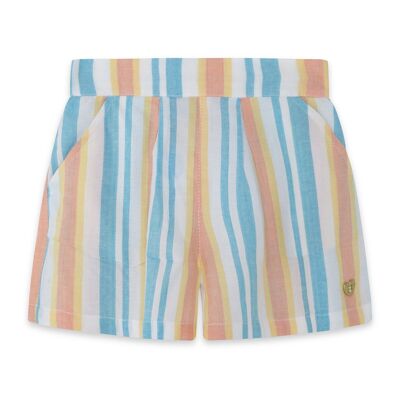 Short popelín rayas azul y coral niña venice beach - 11329424