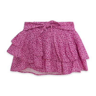 Jupe en popeline à volants fuchsia pour fille prêt à fleurir - 11329360