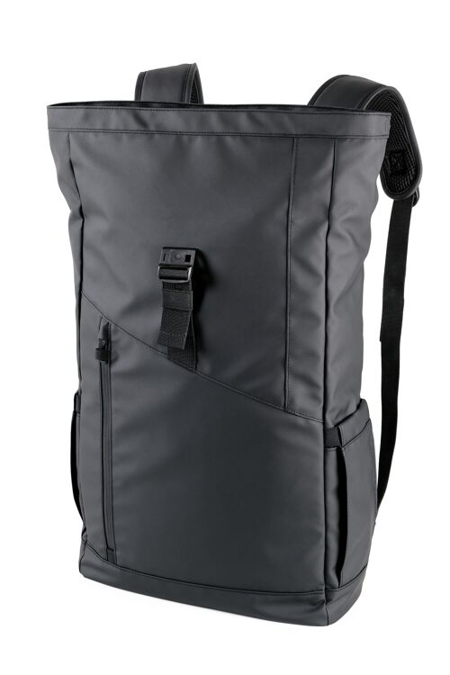 Roll Top Rucksack | mit magnetischem Sicherungsverschluss aus Metall | TROIKA BLACK ROLL TOP