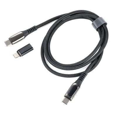 Fast charging cable | High-speed USB-C (100W) | digital display of charging power | incl.USB-C to Lightning Adapter | 1m long | TROIKA SPEEDY