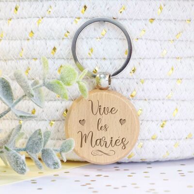 Wooden key ring - Long live the newlyweds