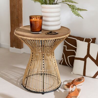 ROUND GROOVED NESTING TABLE NATURAL RATTAN