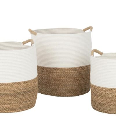 SET 3 ROUND BASKETS WITH WHITE/NATURAL TEXTILE HANDLES