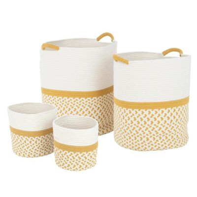 SET 4 ROUND BASKETS WITH WHITE/ORANGE TEXTILE PATTERNS