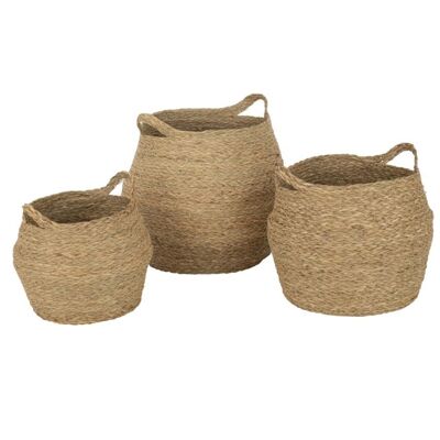 SET 3 CESTI ROTONDI CON MANICI IN RATTAN NATURALE