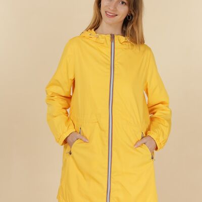 Long hooded windbreaker with colored zip Yellow