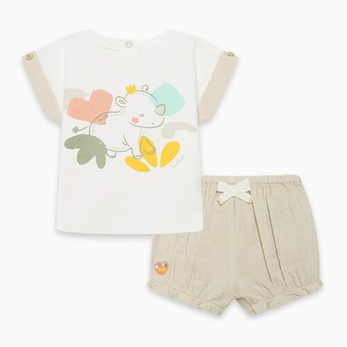 Camiseta punto y short gasa niña beige savanna - 11300081