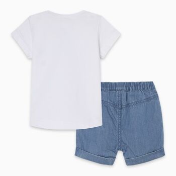 T-shirt en maille et bermuda en jean bleu pour garçon dinoloco - 11300025 2