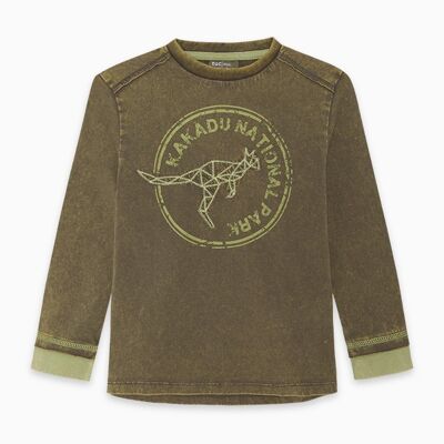 Grünes T-Shirt aus Rohbaumwollstrick für Jungen - 11300624