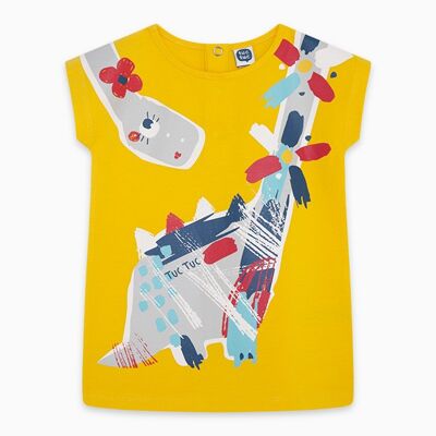 Abito in maglia giallo per bambina draw a rex - 11300118