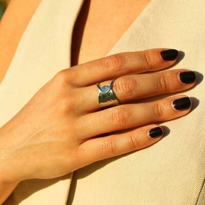 Safiya Silver anillo grande de doble cara | Joyas hechas a mano en Francia