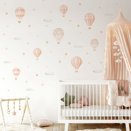 Coral Pink Hot Air Baloons Wall Stickers