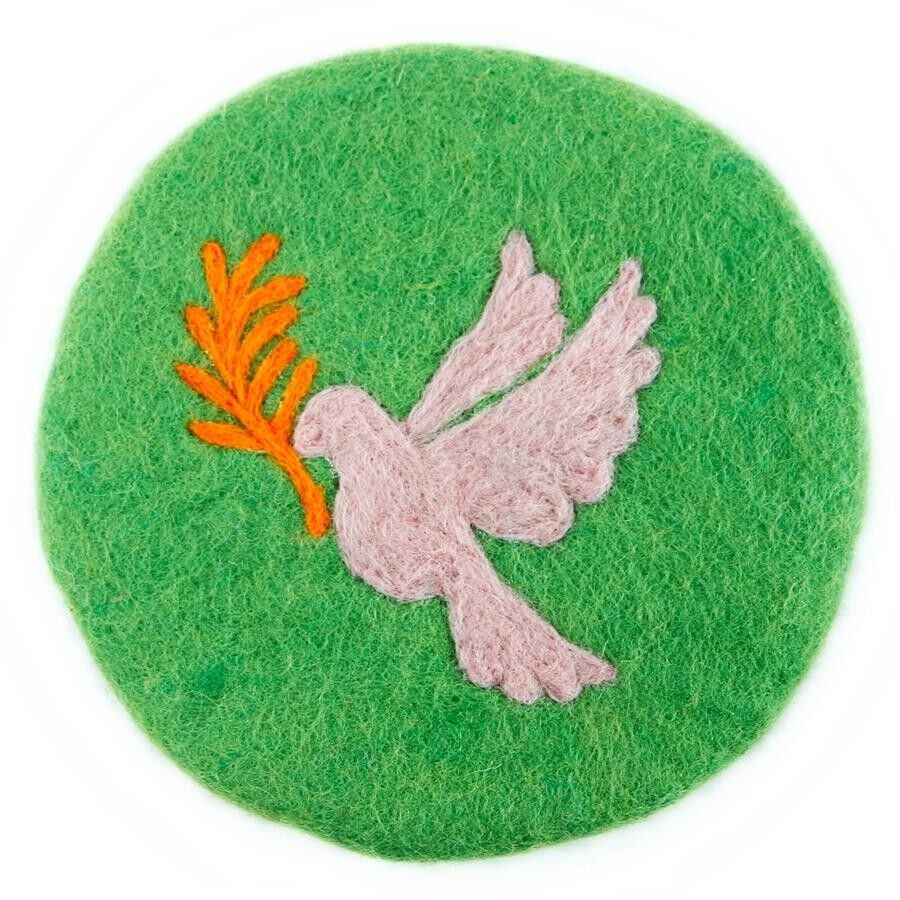 Sottovaso colomba con ramoscello d'ulivo 20 cm verde