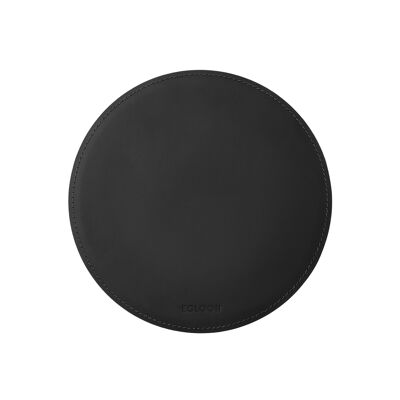 Round Mouse Pad Atlante Bonded Leather Black - cm 23x23 - Non-Slip and Perimeter Stitching
