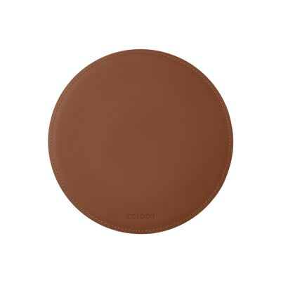 Round Mouse Pad Atlante Bonded Leather Orange Brown - cm 23x23 - Non-Slip and Perimeter Stitching