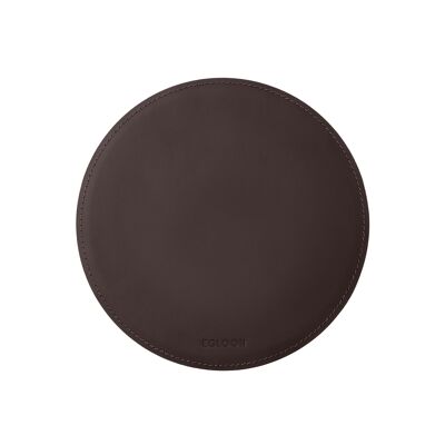 Round Mouse Pad Atlante Bonded Leather Dark Brown - cm 23x23 - Non-Slip and Perimeter Stitching