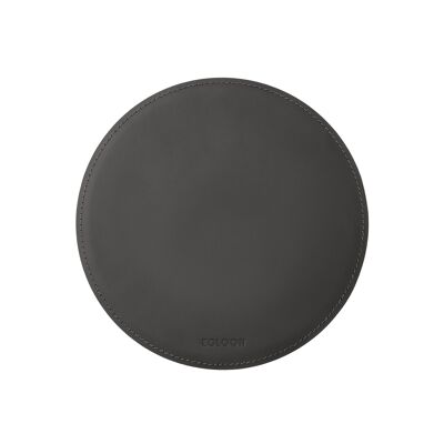 Tapis de souris rond Atlante en cuir reconstitué gris anthracite - cm 23x23 - antidérapant et coutures périmétriques