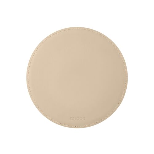 Round Mouse Pad Atlante Bonded Leather Beige - cm 23x23 - Non-Slip and Perimeter Stitching