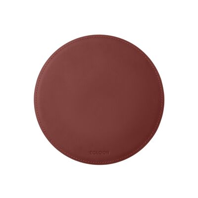 Tapis de Souris Rond Atlante Cuir Reconstitué Rouge Bordeaux - cm 23x23 - Antidérapant et Coutures Périmétriques