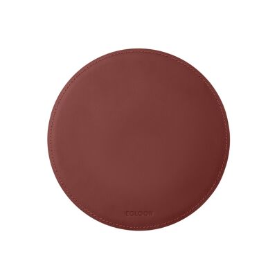 Round Mouse Pad Atlante Bonded Leather Burgundy Red - cm 23x23 - Non-Slip and Perimeter Stitching