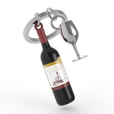 Wine bottle and glass key ring - METALMORPHOSE