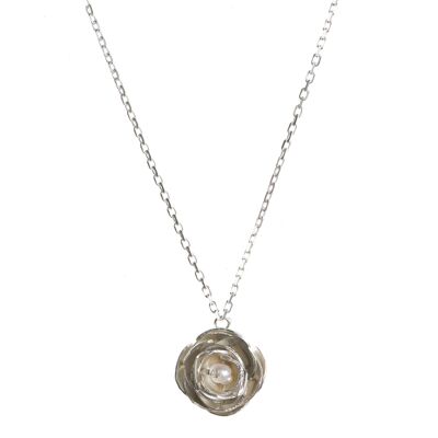 Handmade Sterling Silver Peony Pendant With Pearl