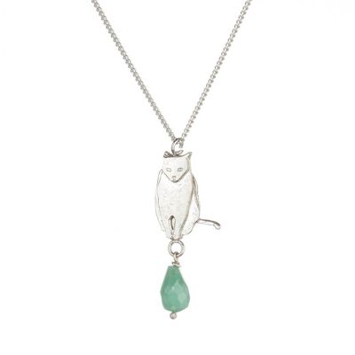 Sterling Silver Sitting Cat Pendant With Briolette